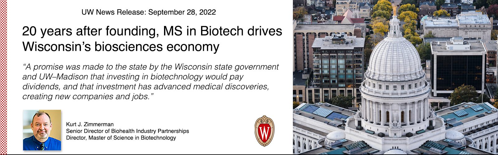 masthead titled celebrating 20 years of the MS in Biotechnology Program at UW-Madison